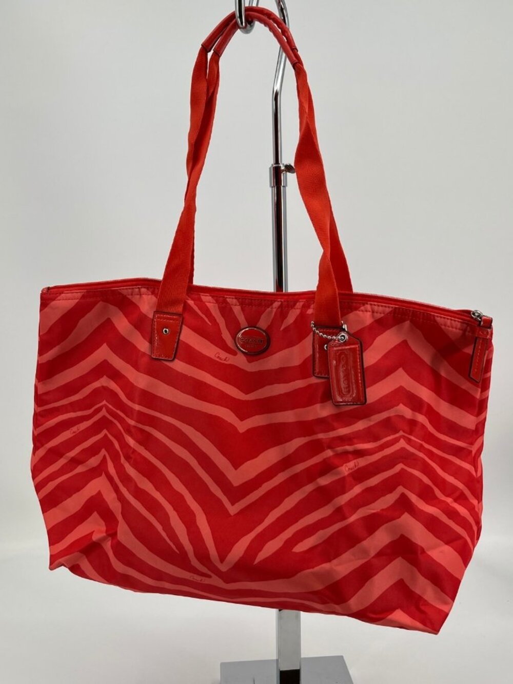 Coach Devin Tote Orange Zebra Nylon Zip Tote Shoulder Bag Pouch Hangtag Logo